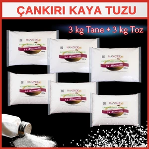 Hanzade Bitkisel 84 Mineralli Doğal Çankırı Kristal Kaya Tuzu 3 kg Toz (Öğütülmüş) + 3 kg Tane (Öğütülmemiş)