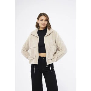 Kadın Fermuarlı Kısa Peluş Mont