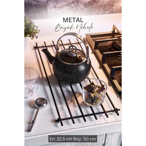 Grimor Life Paslanmaz Yanmaz Siyah Metal Büyük Nihale- Isıya Dayanıklı Mutfak Tezgahı Koruyucu Şık Metal Nihale