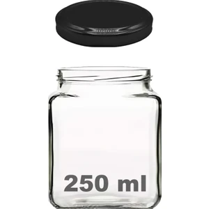 250 ml Metal Siyah Kapaklı Kare Kavanoz 250 cc Şeffaf Köşeli Kavanoz 1 Adet