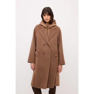 Kapüşonlu Garnili Yün Karışımlı Kaban Kahve 13644082000