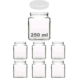250 ml Metal Beyaz Kapaklı Kare Kavanoz 250 cc Şeffaf Köşeli Kavanoz 6 Adet