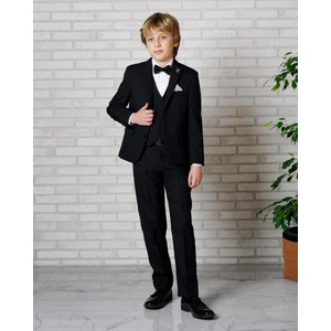 Erkek Çocuk Takım Elbise Siyah Ceket-Yelek-Gömlek-Pantolon -Papyon Takım Elbise 3-14 Yaş