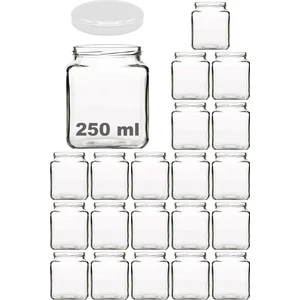 250 ml Metal Beyaz Kapaklı Kare Kavanoz 250 cc Şeffaf Köşeli Kavanoz 20 Adet