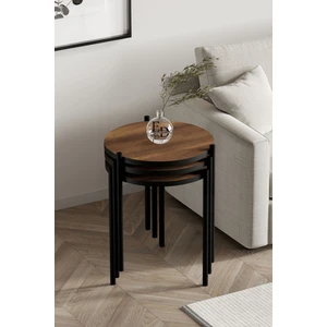 Nice 3'lü Zigon Sehpa Takımı Siyah Metal - Barok Tabla