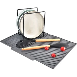 Gri 33X43,5 cm Silikon Bulaşık Kurutma Matı Bulaşıklık CIN961