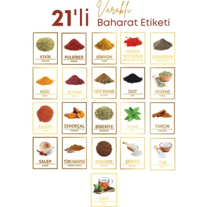 Grimor Life 21 Li Renkli Resimli Varak Yaldızlı Suya Dayanıklı Baharat Etiketi Sticker