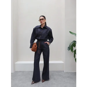Esra Helvacı Vatkalı Tensel Denim Ceket Pantolon Takımı