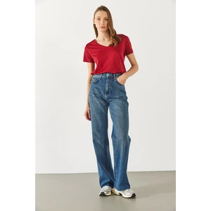 Boyfriend V Yaka Regular Fit Modal Tişört(Tencel)(Tm) - Bordo