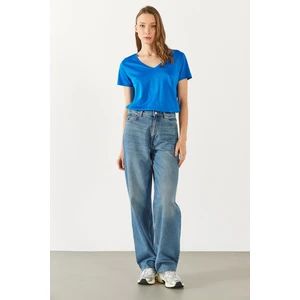 Boyfriend V Yaka Regular Fit Modal Tişört(Tencel)(Tm) - Safir