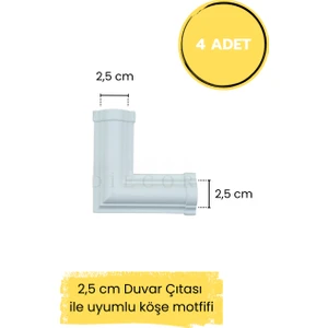 Dekoratif Polimer Boyanabilir 2,5 cm Duvar Çıtası Uyumlu Köşe Motifi