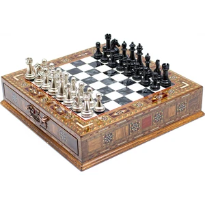 Kişiye Özel Ahşap El Işi Çekmeceli Satranç Takımı, Yüksek Kalite Satranç Metal Satranç Takımı