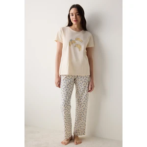 Pamuklu Cuteness Pantolon Krem Pijama Takımı