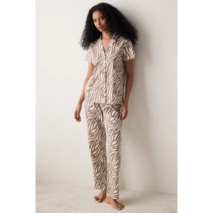 Pamuklu Zebra Gömlek Pantolon Çok Renkli Pijama Takımı