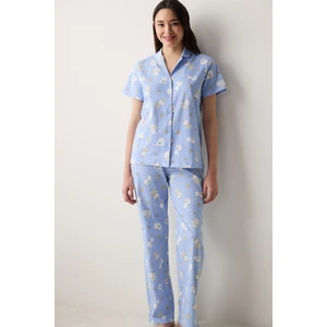 Pamuklu Bowtiful Gömlek Pantolon Açık Mavi Pijama Takımı