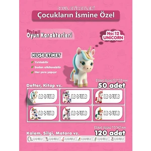 Agg Reklam Unicorn Kuşe Etiket İsme Özel Hobi - Okul Seti 170 Adet