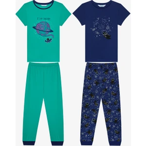 Pamuklu Erkek Çocuk Cat Galaxy 2li Çok Renkli Pamuklu Pijama Takımı
