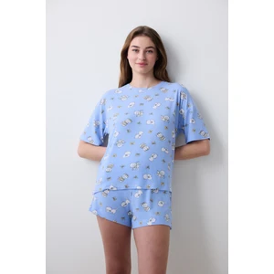 Bowtiful Printed Tişört Açık Mavi Pijama Üstü