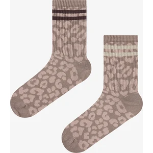 Leopard Shiny Stripe Bej 2li Soket Çorap