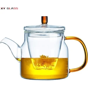 Borosilikat Cam Cam Kapaklı Ve Süzgeçli Gold Sap Demlik 800 Ml