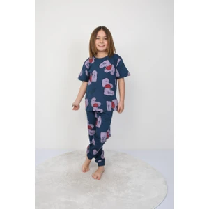 Bunny Hopp Kız Çocuk %100 Pamuk Yazlık Kısa Kollu Pijama Takımı - Kalp Desenli