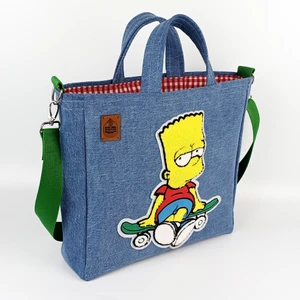 Bart Simpson Tasarım  Büyük Boy Denim Tote Çanta