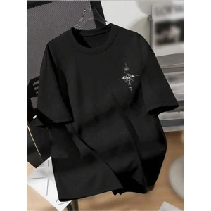 Göğüs Pusula Baskılı Basic T-Shirt