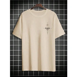 Göğüs Pusula Baskılı Basic T-Shirt