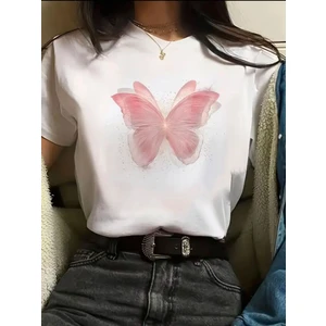 Pembe Kelebek Detaylı Basic T-Shirt