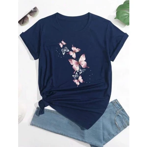 Uçuşan Kelebekler Baskılı Basic T-Shirt