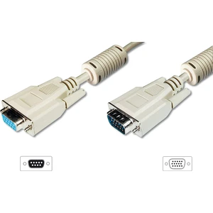 VGA Monitör Uzatma Kablosu, DSUB 15 erkek &lt;=&gt; DSUB 15 dişi, 3Coax/7C, 2 x ferrite filtre, AWG 28, 1.80 metre, bej renk