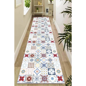 Viva Home Kırmızı Kaymaz Çini Desen Kesme Rulo Özel Ölçü Yolluk AR454