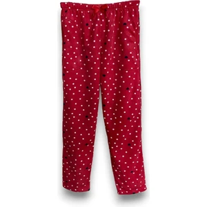 Kadın Kırmızı Puantiyeli Polar Cepli Kışlık Kalın Kaliteli Pijama Altı