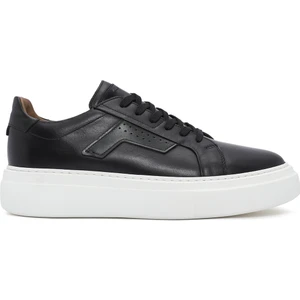 Erkek Siyah Bağcıklı Kalın Tabanlı Deri Sneaker 25SFD612518
