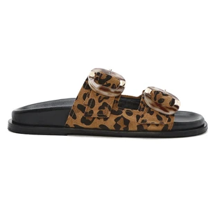 Kadın Leopar Çift Tokalı Süet Deri Terlik 25SFD200710