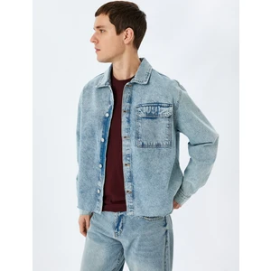 Pamuklu Uzun Kollu Kapaklı Cep Detaylı Oversize Denim Ceket