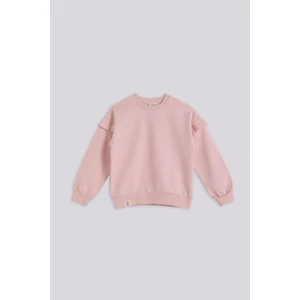 Tyess Basic Tyess Kız Çocuk Pembe Sweatshirt Cepli Normal Kesim Bisiklet Yaka Örme Kumaş