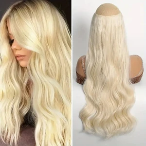 Plaj Sarısı Dalgalı Saç Çıtçıtlı Postiş Takma Saç 60CM 110GR Isıya Dayanıklı Yarımay