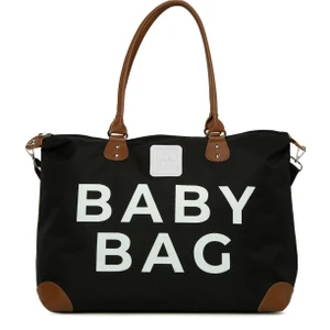 Siyah Baby Bag Baskılı Garnili Anne Bebek Çantası