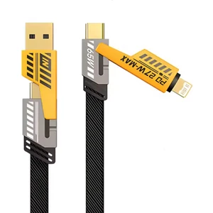 65W Çok Fonksiyonlu 4'ü 1 Arada USB C-Type C-Lighting Şarj Kablo 27W Pd Hızlı Şarj