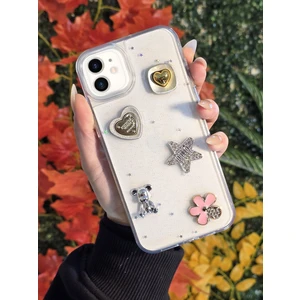 Apple iPhone 12 ve 12 Pro (2 Model) Uyumlu 3D Karakterli Taşlı ve Simli Çift Katman Koruyucu Kılıf