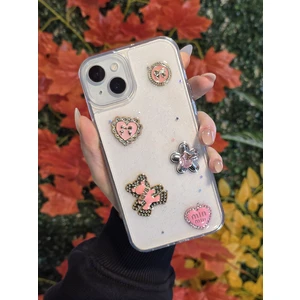 Apple iPhone 13 14 ve 15 (3 Model) Uyumlu 3D Karakterli Taşlı ve Simli Çift Katman Koruyucu Kılıf