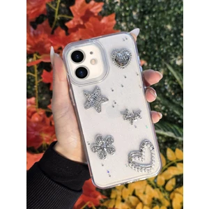 Apple iPhone 12 ve 12 Pro (2 Model) Uyumlu 3D Karakterli Taşlı ve Simli Çift Katman Koruyucu Kılıf