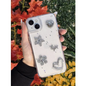 Apple iPhone 15 Plus ve 14 Plus Uyumlu 3D Karakterli Taşlı ve Simli Işlemeli Çift Katman Koruyucu Kılıf