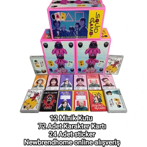 Emrah Gültekin Squid Game Karakter Kartları (12 Minik Kutu 72 Karakter Kartı 24 Sticker) Jokeri Bul Maske Kazan Oyun Kağıtları