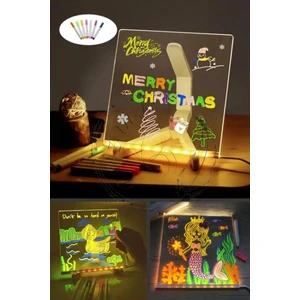 Orta Boy 20 x 20 cm Neon Mesaj Panosu LED Işıklı Yazı Çizim Tahtası Standlı 7 Keçeli Kalemli