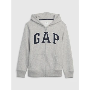Erkek Çocuk Gri Gap Logo Fermuarlı Fleece Sweatshirt