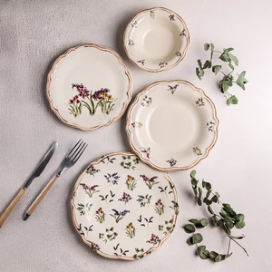 Wild - 24 Parça 6 Kişilik Porselen Yemek Takımı Kenarları Silik Vintage Tuval Model Porselen Tabak