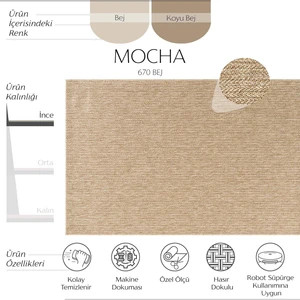 Cool Halı Mocha 670 Bej Katlama Halı Kilim Koridor Kesme Yolluk Jüt Hasır Görünüm Dokuma Makine Halı
