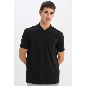 Regular Fit Polo Yaka Yarım Fermuarlı Kısa Kollu Siyah Tişört E4233AX25SM